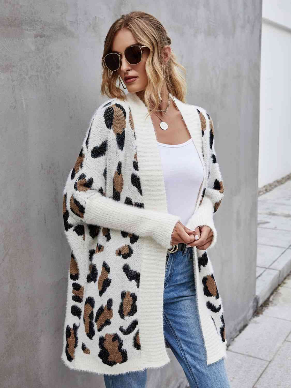 Leopard Pattern Fuzzy Cardigan